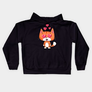 Orange Kitty Cat in Love Kids Hoodie